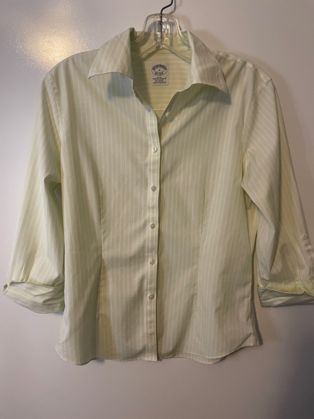 Brooks Brothers Yellow Striped Fitted Button Down Shirt Size 4 Cotton Classic